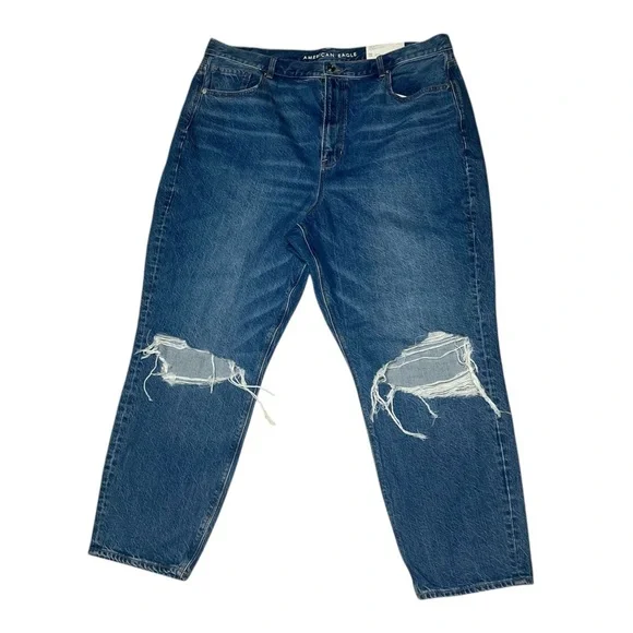 American Eagle Highest Rise Mom Jeans In Gemini Blue Ripped Size 20 - Picture 2 of 8